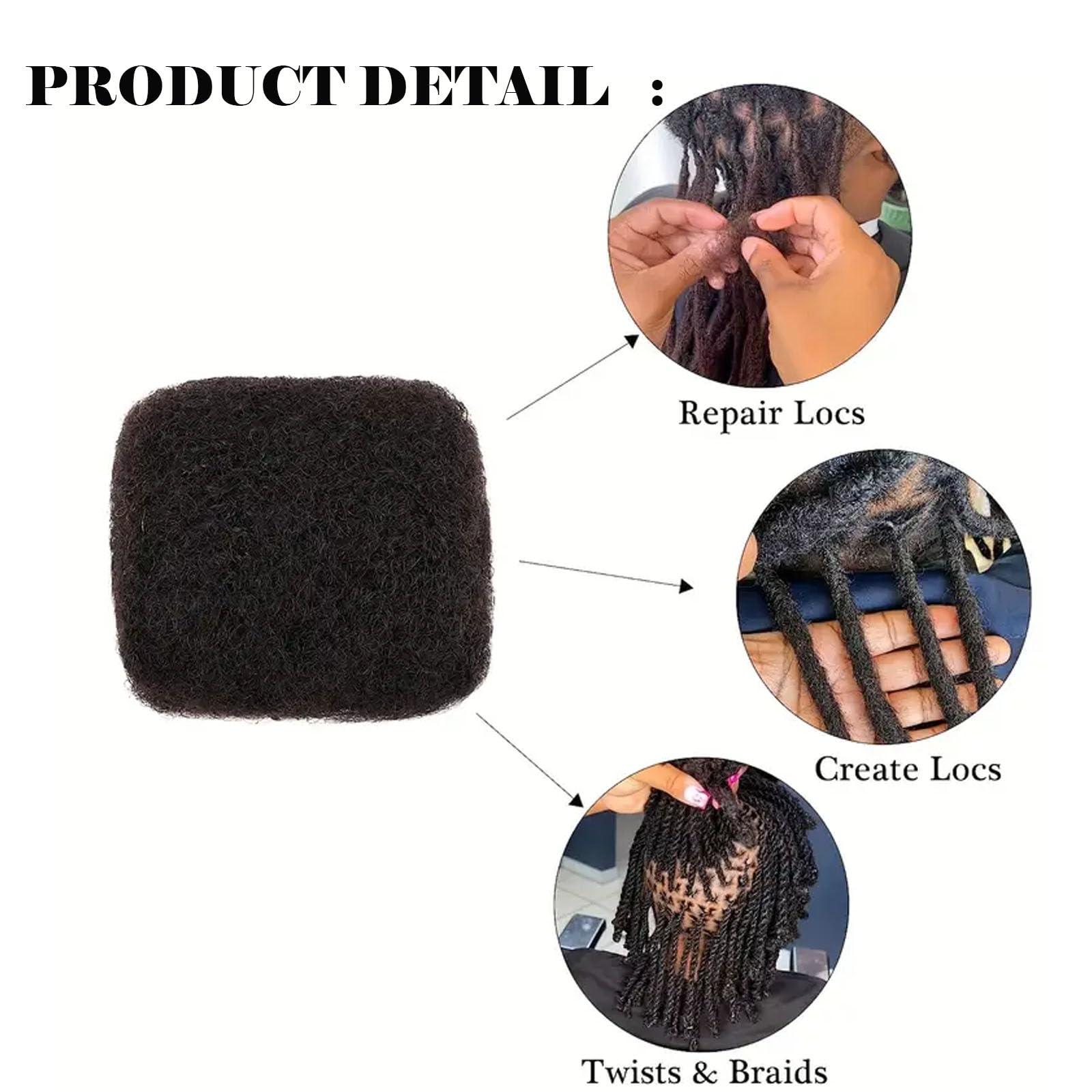 Vligcor Afro Kinkys Bulk Human Hair for Dreadlock Extensions 8 Inches 30 Gram Natural Black Loc Repair Afro Kinky Braiding Human Hair for Locs (8 Inch 2 Bundles/Package)