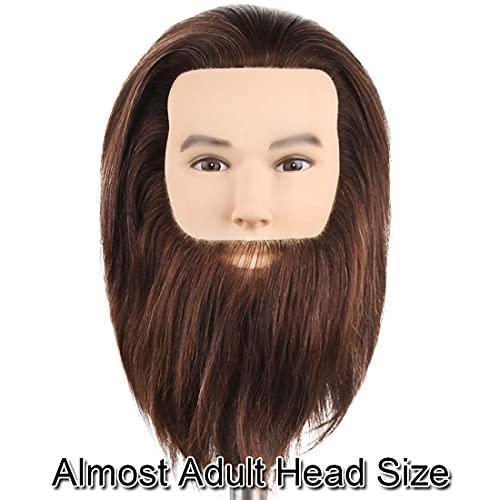 Newshair NEWSHAIR Male Mannequin Head with Beard 100% Human Hair Haircut Training Head with Thick Hair Hairdresser Manikin Head Doll Head for Styling and Practice Handsome Face Adult Head Size (8-10Inch 3B#)