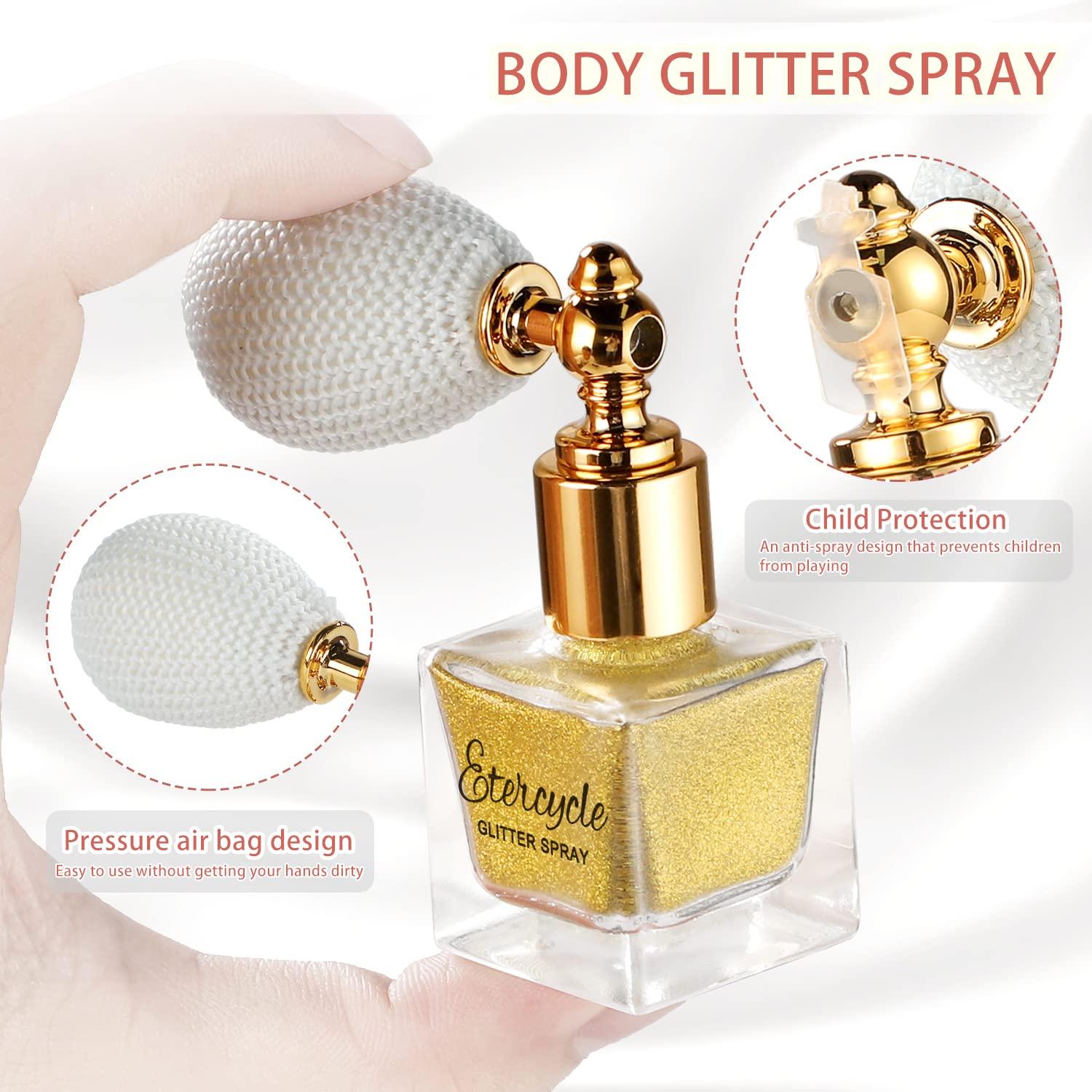 Etercycle Etercycle Gold Body Glitter Spray, Shimmering Spray Powder Sparkle Powder, Cosmetic Shimmer Makeup Glitter for Hair and Body Face Clothes Nail Art Craft Design Easter Christmas Halloween Crafts