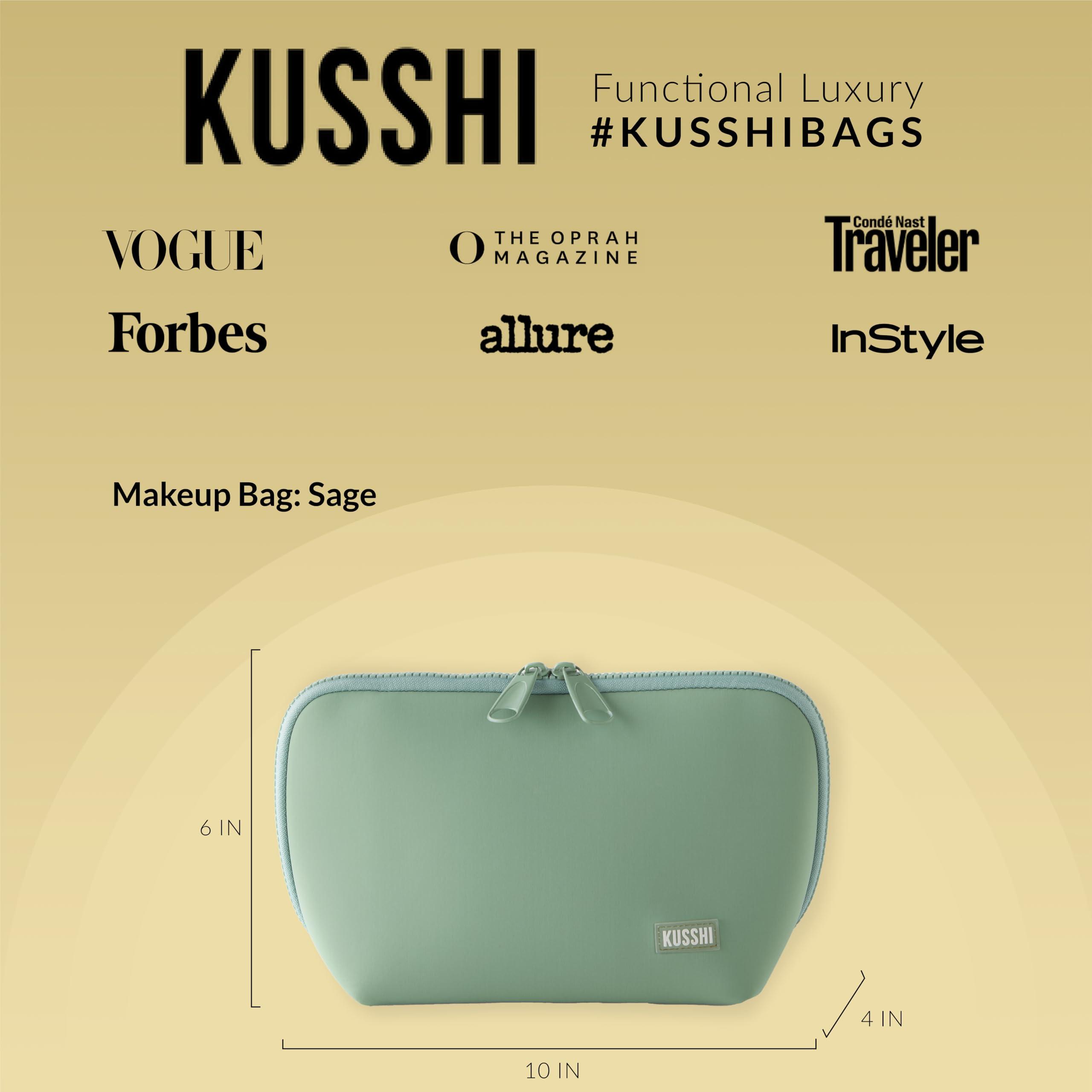 KUSSHI KUSSHI Neoprene Makeup Bag - Washable Makeup Bag for Stress Free Travel (Sage/Coral Rose)