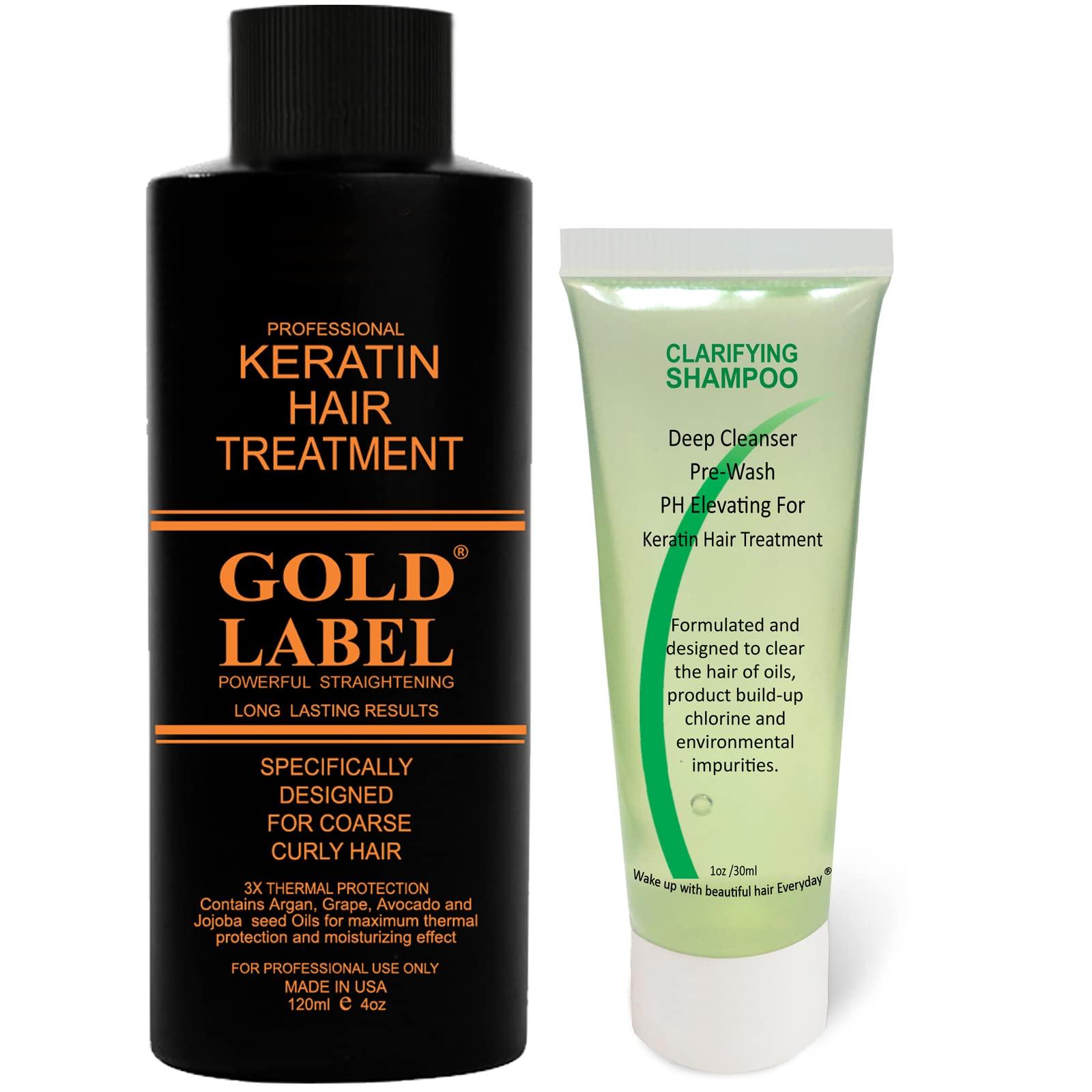 Gold Keratin Treatment Blowout GOLD LABEL Brazilian Keratin Blowout Hair Treatment Super Enhanced Winning Formula All Hair Types & Colors Incl Blondes, Bleached, Coarse, Curly, Black African, Dominican Brazilian (4oz Kit)