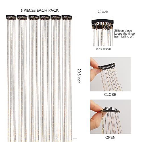 SEPTBEAM SEPTBEAM Clip in Hair Tinsel Extensions Sparkle & Highlights for Hair Seven-color 20.5 Inch 6 Pieces Dazzle Hair for Party, Christmas Gift for Kids, Girls, Women(Seven-color)
