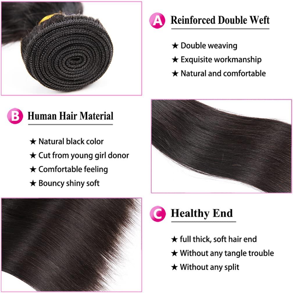 Borchan Brazilian Straight Human Hair Bundles 18 20 22 24 Inch 100% Unprocessed Virgin Straight Human Hair Bundles Double Weft