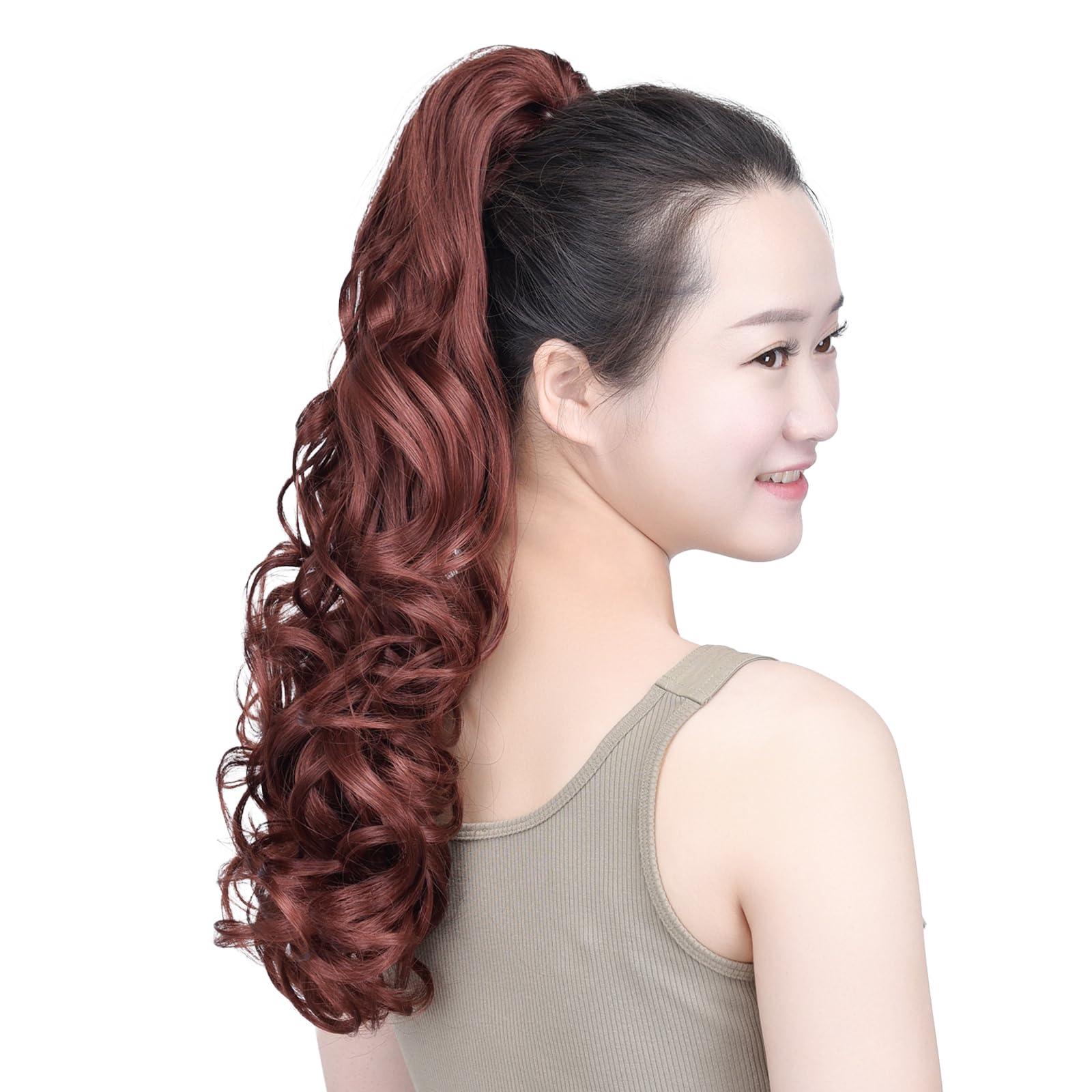 SYXLCYGG SYXLCYGG Auburn Ponytail Hair Clip Synthetic Fake Pony Tails Claw Clip Hair Extensions 20\" Wavy 5.3 OZ Like Real Hair piece Women Yaki Fluffy Tangled