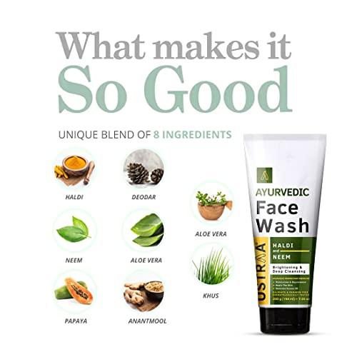 Ustraa Ustraa Ayurvedic Haldi & Neem Face Wash -200g, Brightening & Deep Cleansing, No Sulphate, No Paraben