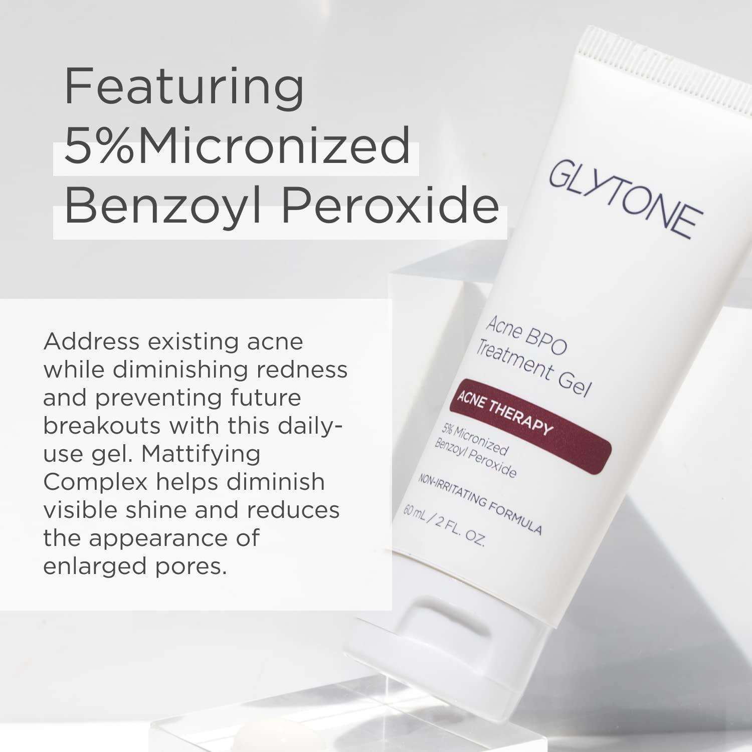 GLYTONE Glytone Acne BPO Treatment Gel - 5% Benzoyl Peroxide Spot Acne Treatment for Face - Cystic Breakout and Scar Medication - Non-Comedogenic Time-released Formula for Oily, Blemish-Prone Skin - 2 fl oz