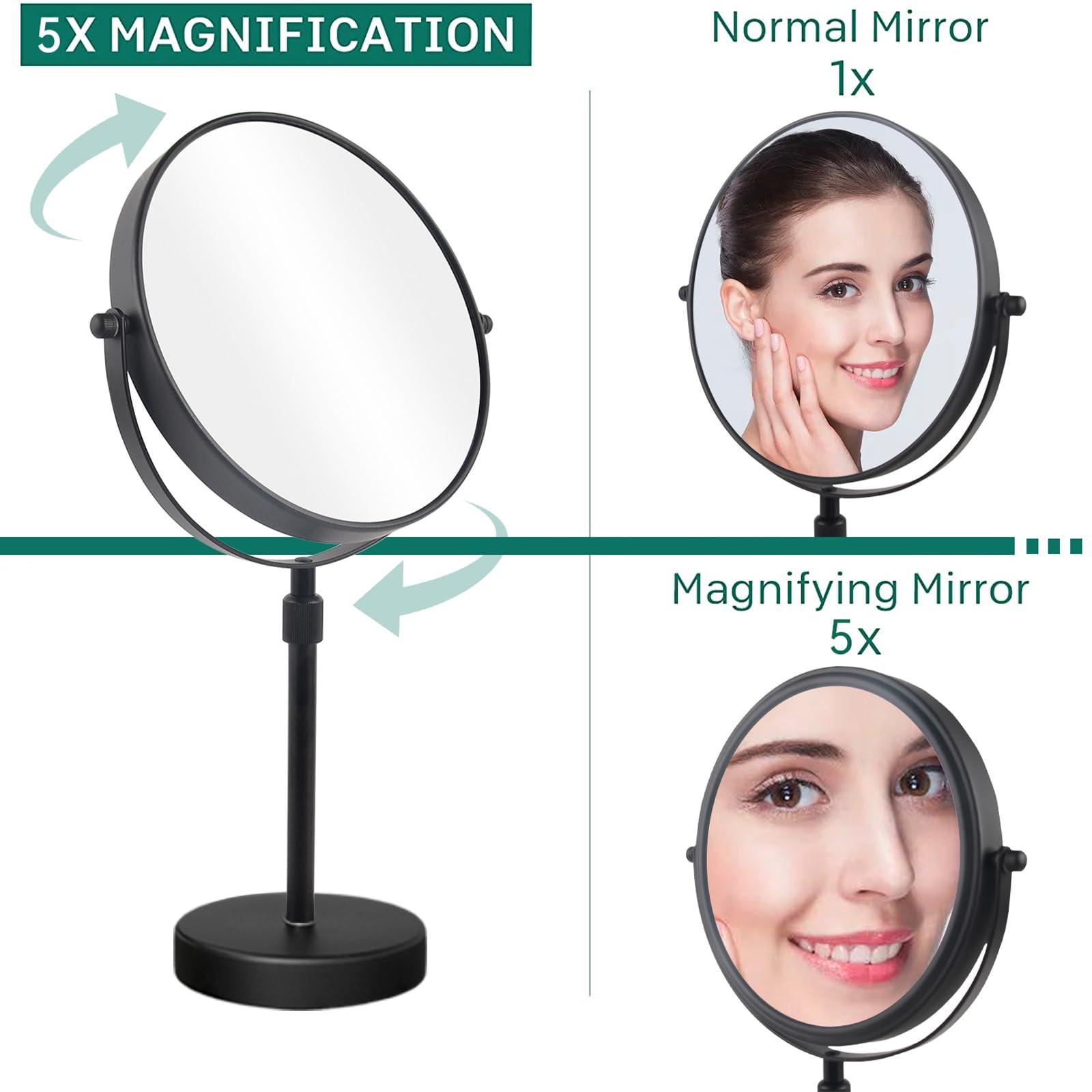 Nicesail Nicesail Higher Taller Tabletop Makeup Mirror of 8 Inch, 5X Magnified Makeup Mirror Countertop Standing, Height Adjustable, Double Sided Mirror in Matte Black (8 Inch, 5X)