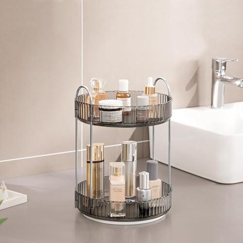 HBlife HBlife 360 Rotating Makeup Organizer, 2 Tier Spinning Perfume Skincare Organizer Large Capacity Cosmetic Storage for Bathroom, Vanity, Countertop, Grey