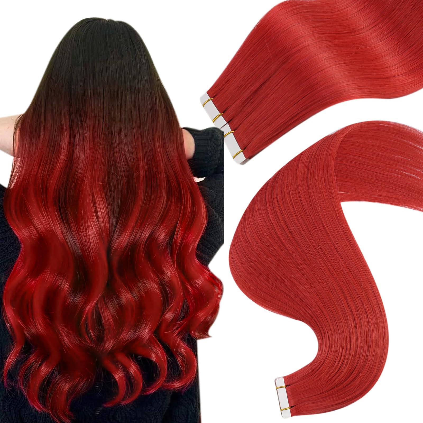 Easyouth Easyouth Tape in Hair Extensions Human Hair Red Tape in Extensions Remy Human Hair Red Hair Extensions Tape in for Fashion Women 14Inch 40g 20pcs