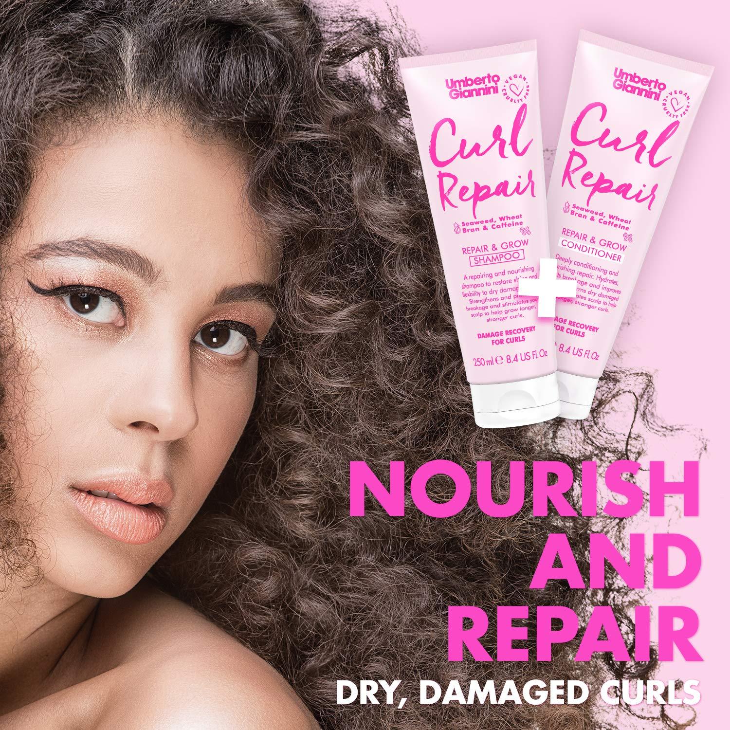 Umberto Giannini Umberto Giannini Curl Repair Shampoo + Conditioner Set, Vegan & Cruelty Free Repair & Growth Formula with Seaweed, Wheat Bran & Caffeine, 250 ml