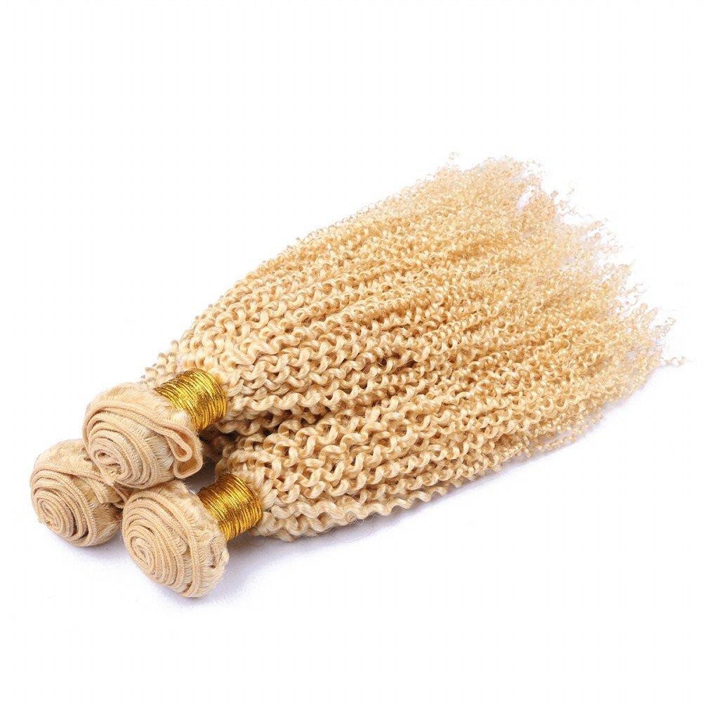 Cloud Hair Cloud Hair Blonde 613 Kinky Curly Hair Weaves 3Pcs With Ear To Ear Frontal Brazilian Virgin Afro Curly Hair Weft With Top Closure 13x4 With Baby Hair (24 24 24+22 inch frontal)