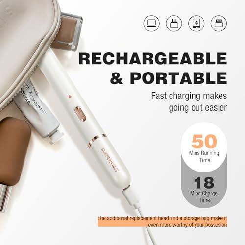 SUPRENT SUPRENT Women\'s Facial Hair Remover Eyebrow Trimmer with Pivoting Head - Rechargeable Eyebrow Razor Painless Facial Trimmer on Lips, Cheeks, Ears, Neck and Chin - Easy Cleaning - White