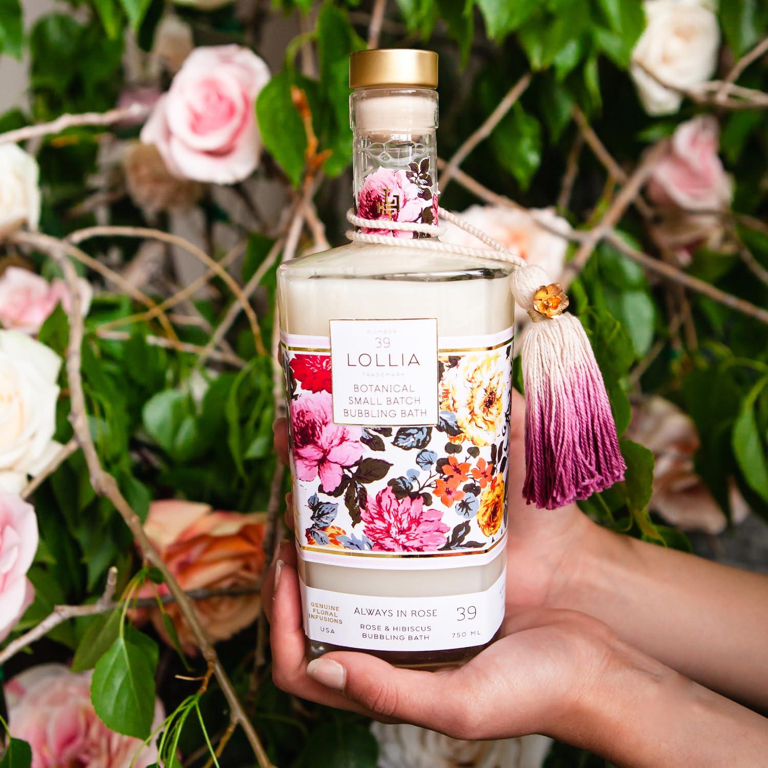 LOLLIA Lollia Always in Rose Bubble Bath, 25 fl. oz. Rose & Hibiscus Scent Soothing & Moisture-Rich Bubble Bath, Hydrating Ingredients, Enchanting Floral Bubble Bath for Women