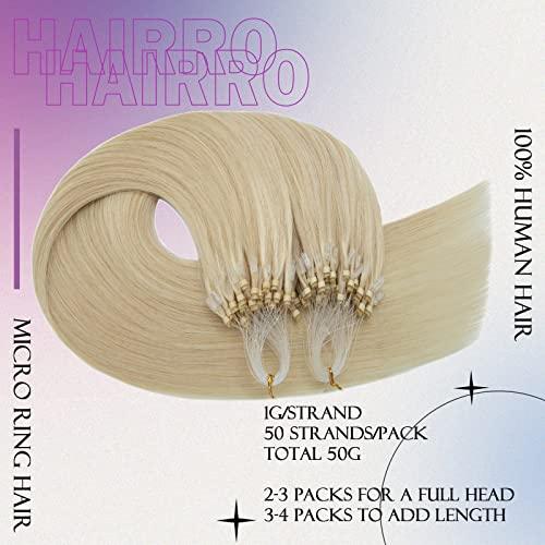 Hairro Hairro Microlink Human Hair Extensions Micro Loop Remy Hair For Women Micro Bead In Hair Invisible Pre Bonded Cold Fusion Loop Hair 14 Inch 50g 50 Strands #60 Platinum Blonde
