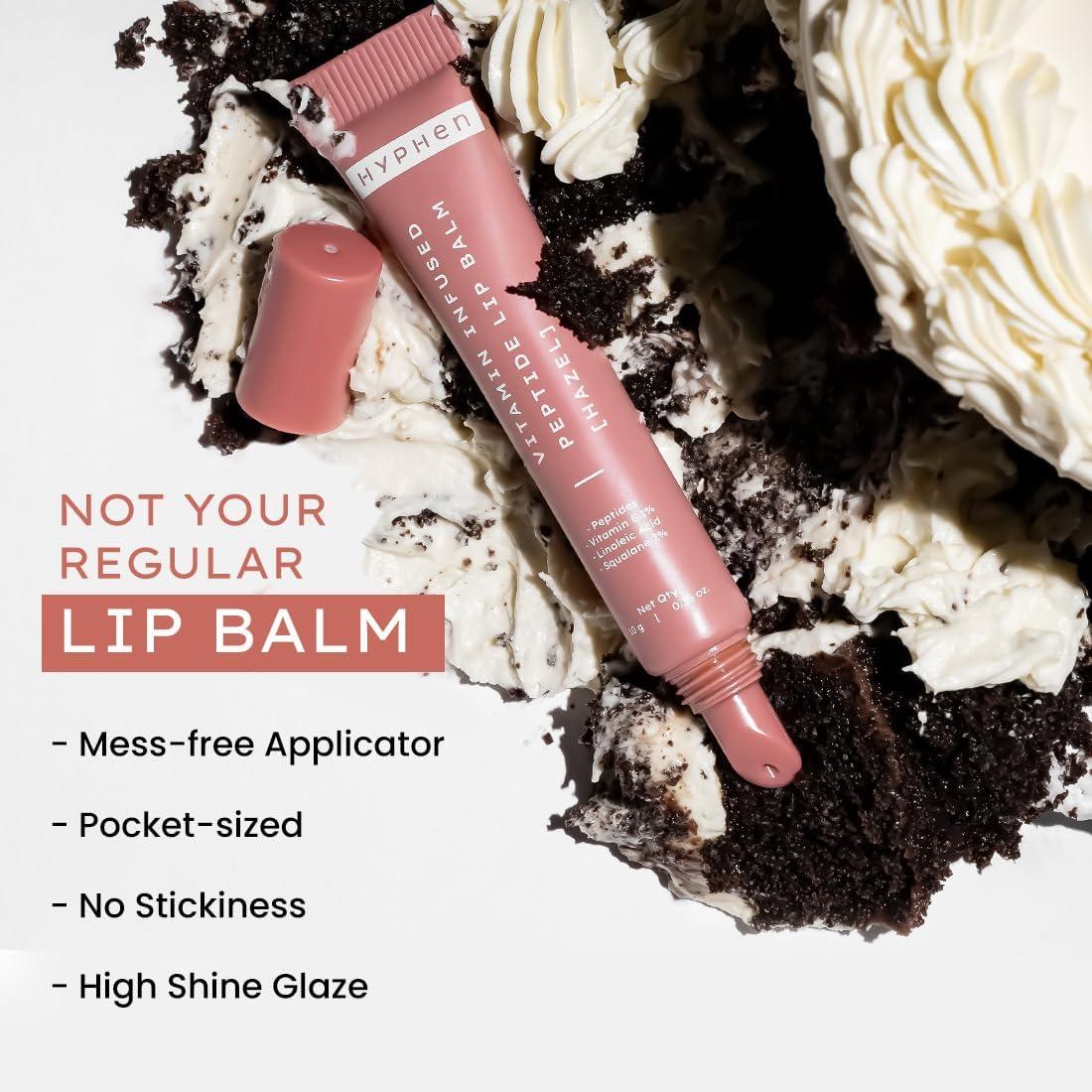 NinthAvenue Basics Hyphen Vitamin-Infused Peptide Tinted Lip Balm - Hazel | 24 Hrs Moisturization | Hydrates, Plumps & Repairs Moisture Barrier | Lip Balm for Women| Vegan &Paraben Free | Peachy Nude Shade - 10g