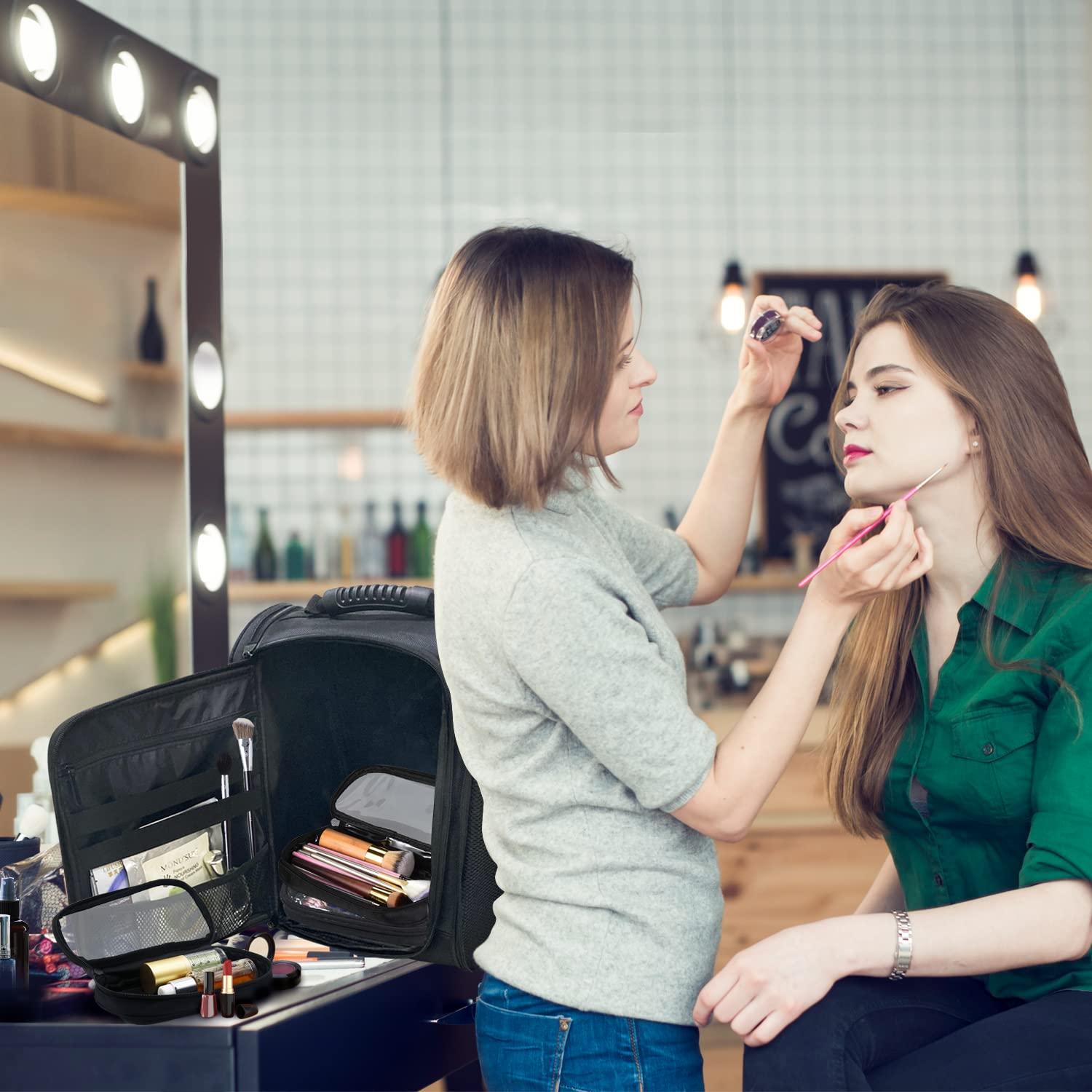 Kemier Kemier Travel Makeup Train Case - Professional Makeup Artist Backpack Portable Cosmetic Organizer Case for Makeup Brush Storage Makeup Artist Kit