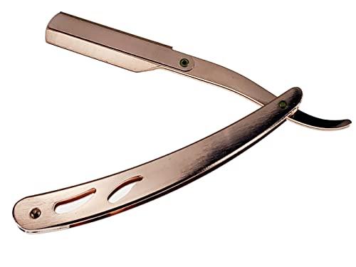 Sicastar Stainless Steel Straight Edge Barber Shaving Razor Sicastar® Folding Straight Razor Single Edge Replaceable Blades fit for All of Double Edge Razor Blades (Rose Gold)