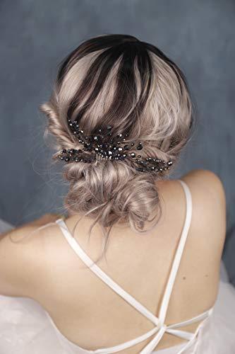 fxmimior FXmimior Bridal Hair Accessories Black Hair Comb Gothic Wedding Hair Accessory Black Headpiece Evening Hair Adornment Prom Beaded Bridesmaid gift