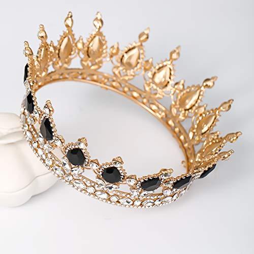 FORSEVEN FORSEVEN Queen Crown Rhinestone Wedding Crowns and Tiaras for Women Costume Party Hair Accessories Princess Birthday Crown Crystal Bridal Crown (Gold+Black)