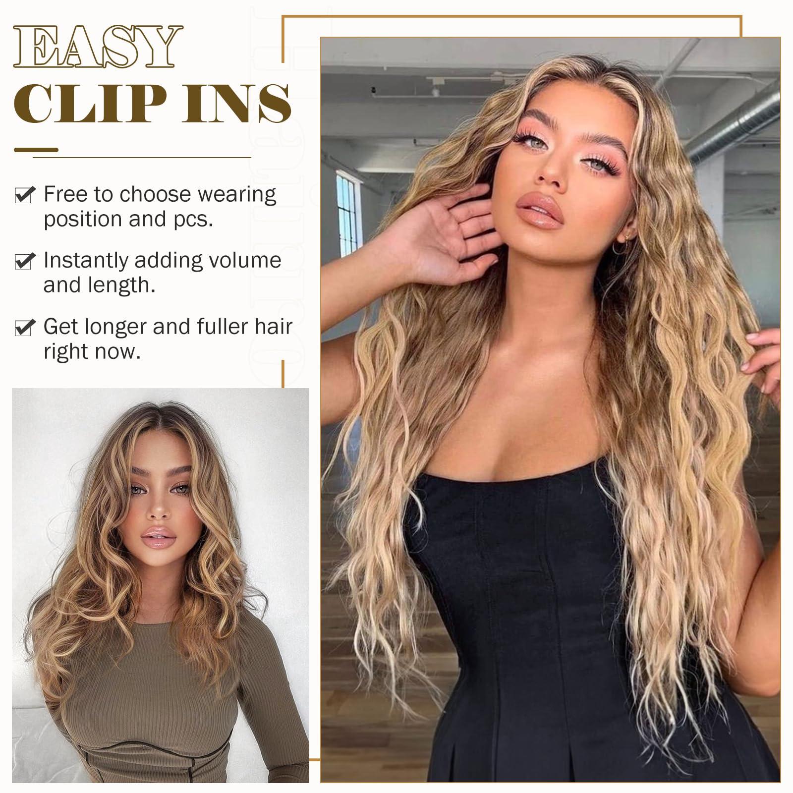 Hairro Hairro Clip In Hair Extensions 5PCS 17 Clips Ginger Copper Red Hair Extensions Synthetic Long Wavy Loose Wave Invisible Lace Weft Clip Ins Hairpiece For Women 24\" 250g #T1439