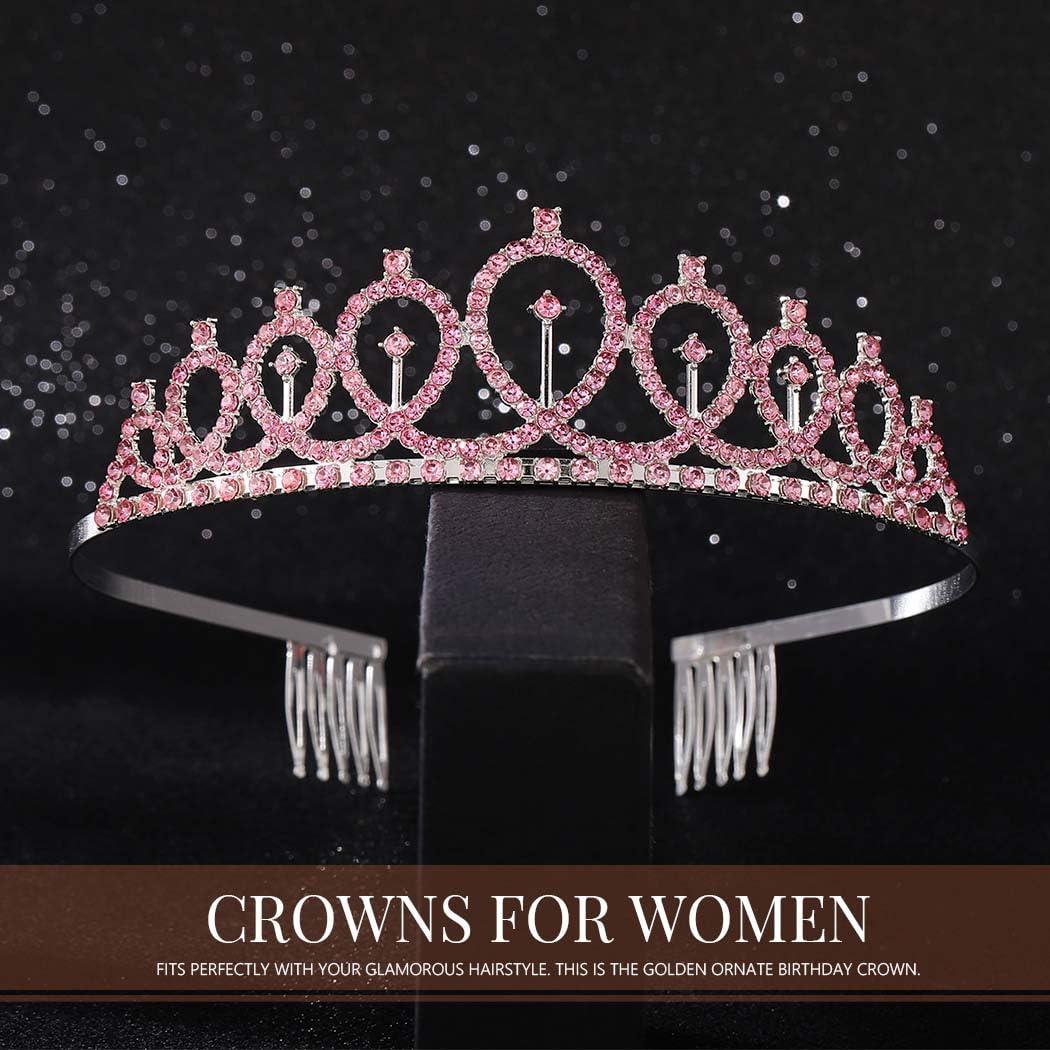 Brishow Brishow Birthday Crowns and Tiaras with Comb Pink Rhinestone Princess Tiara Prom Queen Headpiece for Women and Girls