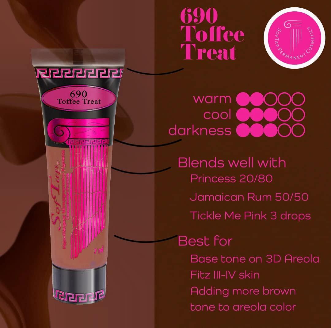 SofTap SofTap Permanent Makeup Toffee Treat PMU Advanced: 3d areola, Pink, Mauve, Brown, nipple, breast, port wine stain, old PMU restore, Shading gorgeous Professional Cosmetic Tattoo, Vegan, Cruelty Free, EU Compliant, Gluten Free, Paraben Free, Sulfate F