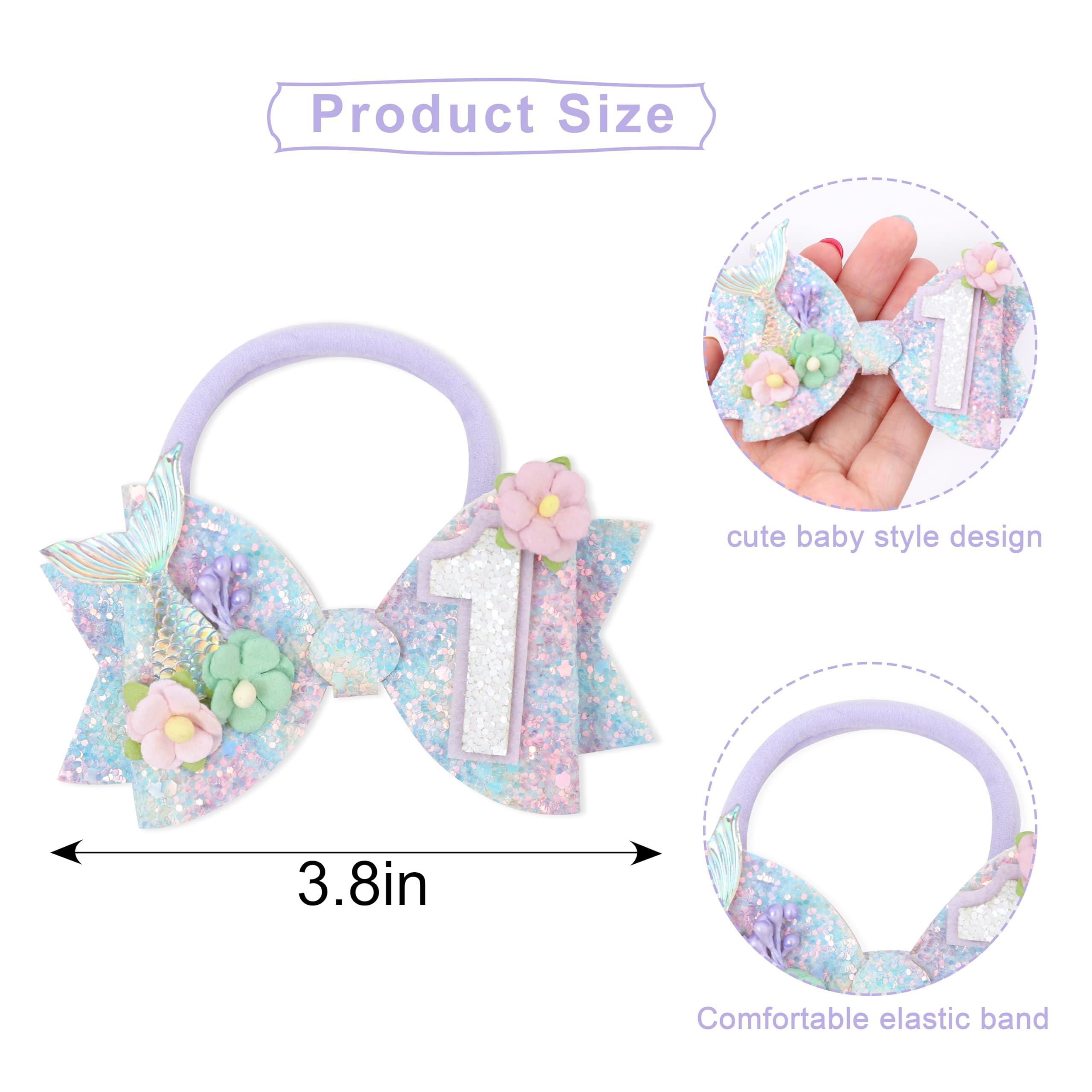 Jissoo Mermaid Birthday Hair Bow - Mermaid Birthday Decoration Hair Clips,Mermaid Hair Bow,Mermaid Bow For Girls,Cake Smash Prop ((1st))