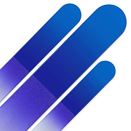 Mont Bleu Glass Nail File - Mont Bleu Premium Set of 3 Crystal Nail Files in Pouch - Handmade Gifts - Best Glass Nail Files for Natural Nails - Washable Double Sided Nail File - Etched Nail Files
