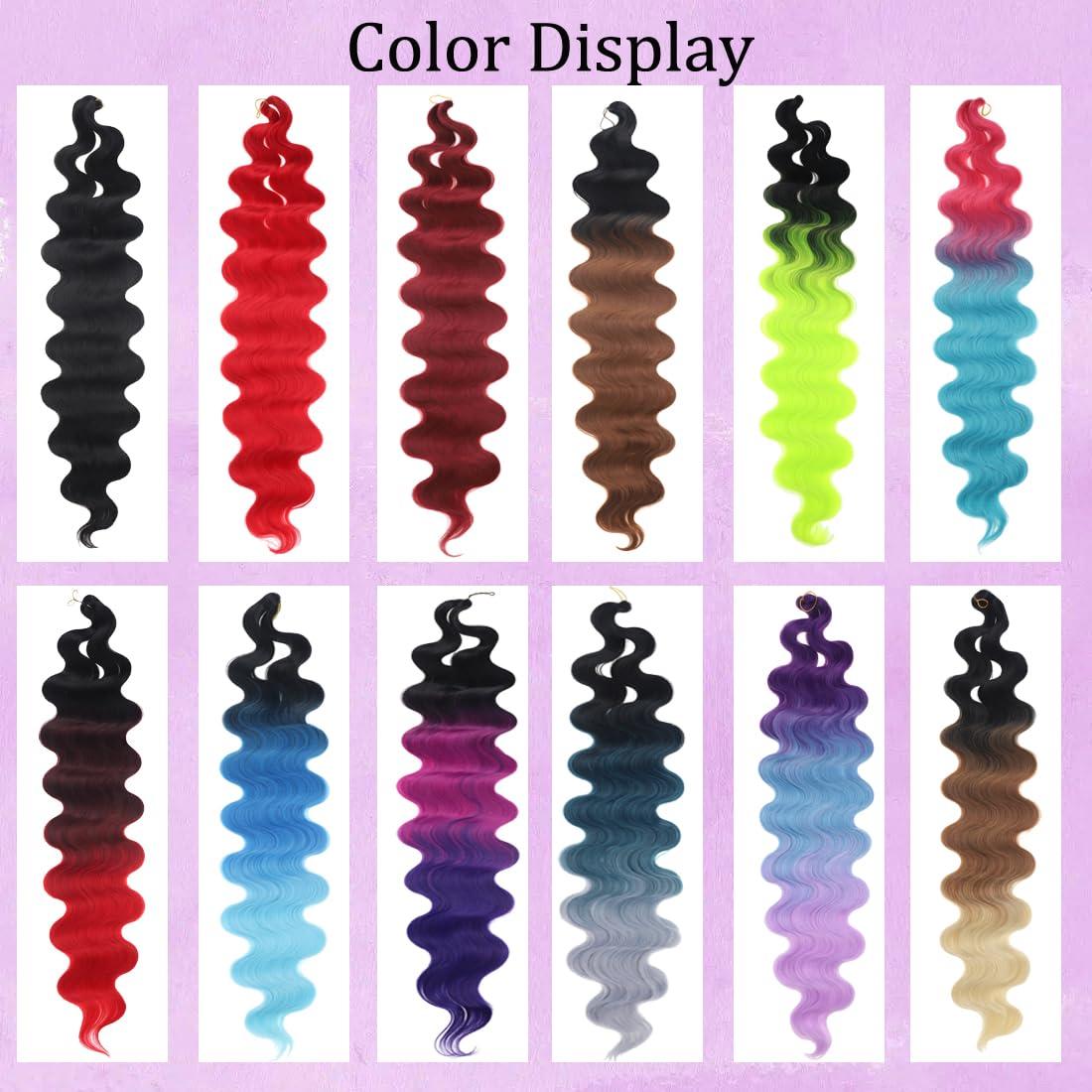 YUCCAHA Body Wave Crochet Hair 24 Inch 3packs Ocean Wave Braiding Hair Synthetic Curly Wave Twist Crochet Braids Wavy Braiding Hair Extensions French Curl Braid Hair (24\",C10)