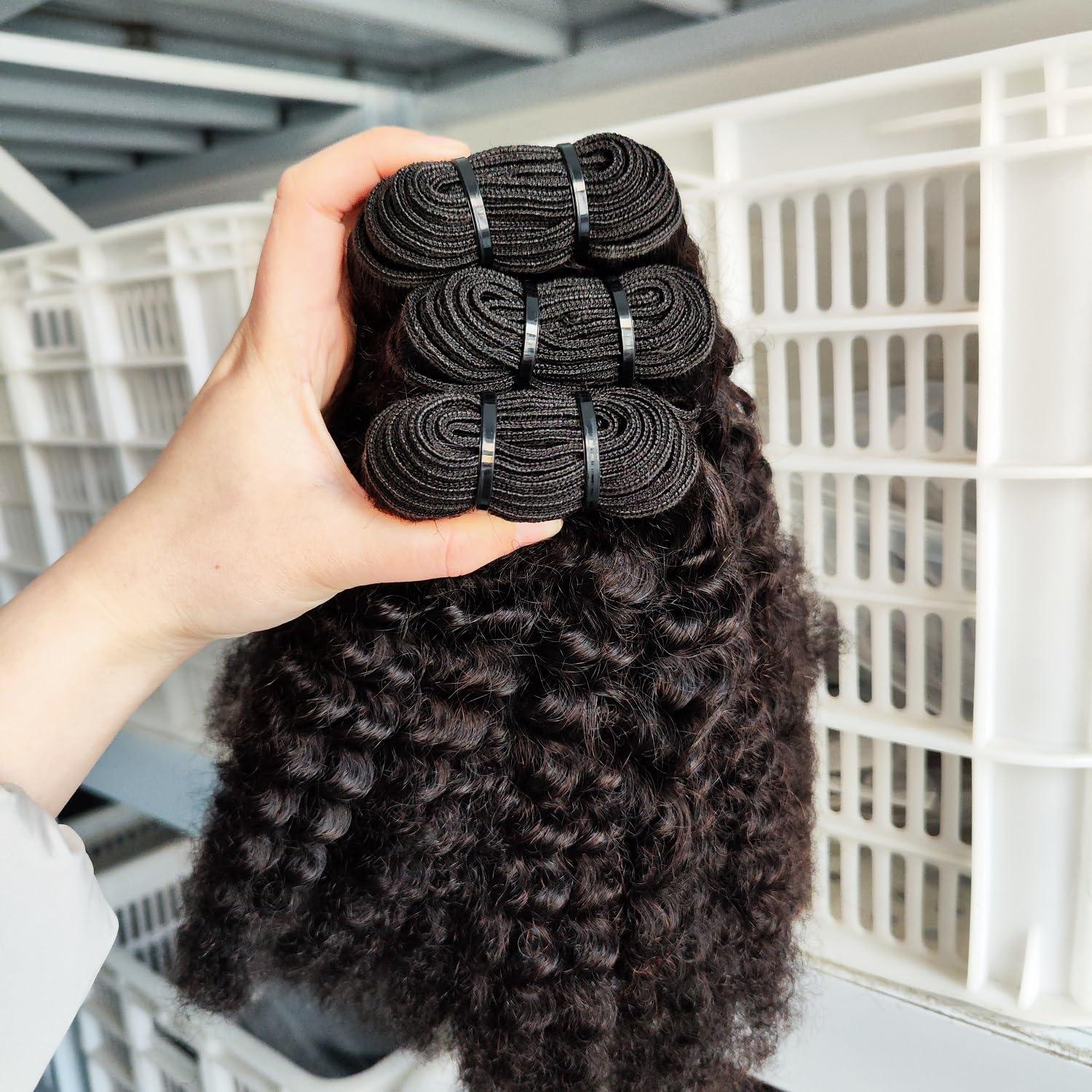 generousies Mongolian Afro Kinky Curly Human Hair 3 Bundles (8 10 12 Inch) Afro Curly Weave Hair Extensions for Black Women Unprocessed Virgin Hair Afro Kinky Human Hair Bundles Natural Color