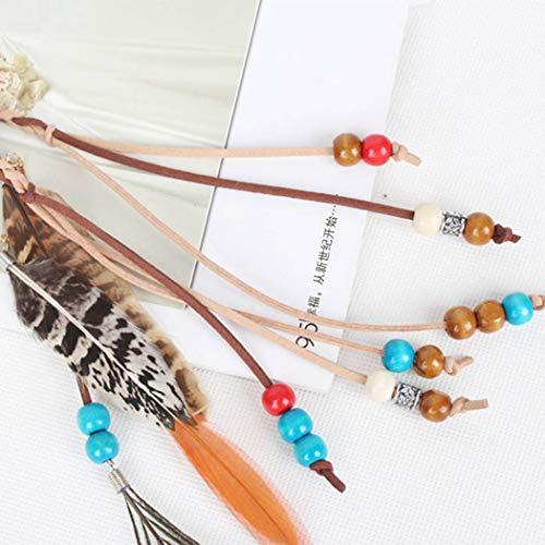 Barode Barode Boho Peacock Feather Headband and Armband Hippie Tassel Hairband Indiana Headdress Party Prom Decoration Hair Accessories for Women and Girls(set of 2) (Beige)