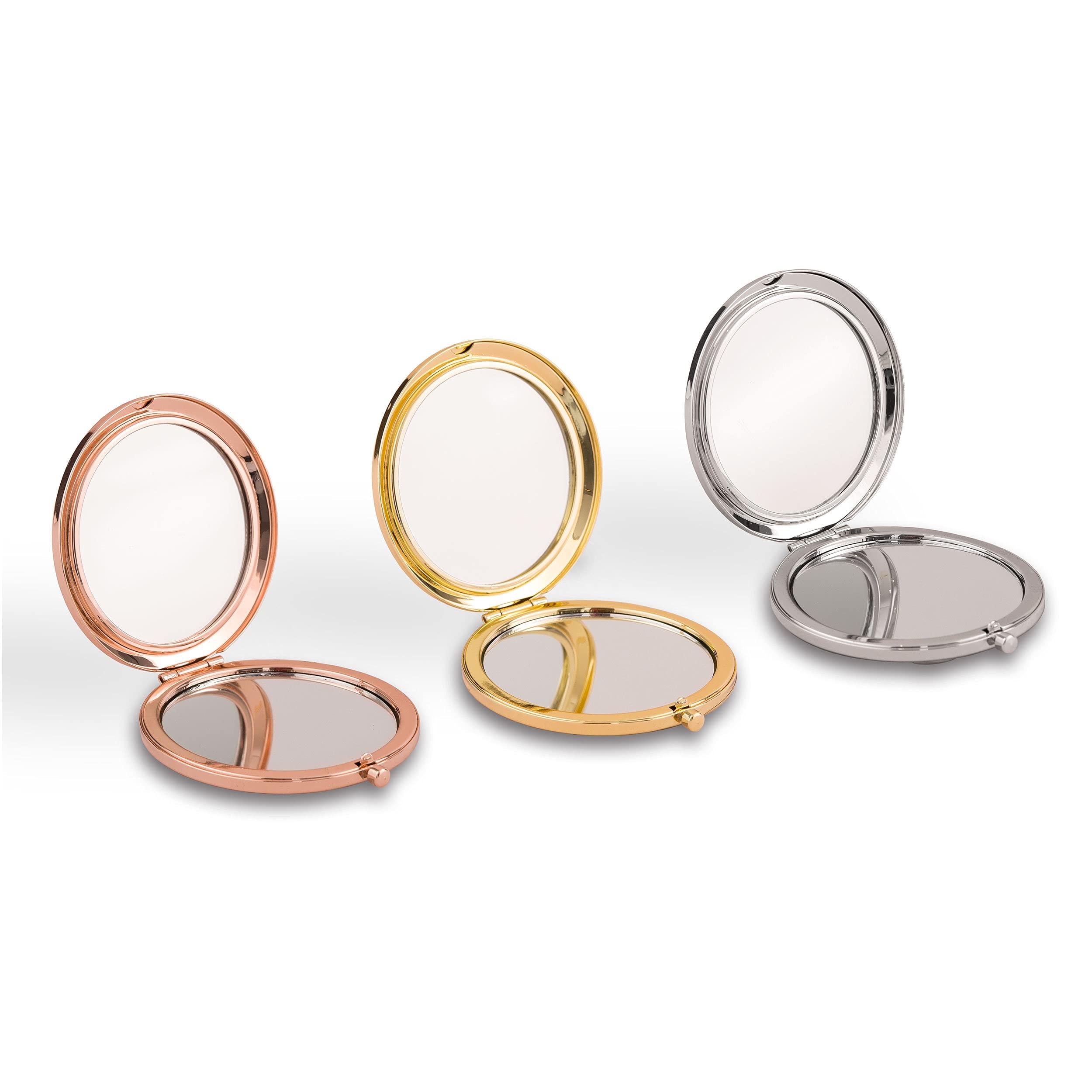 WEDDINGSTAR WEDDINGSTAR Custom Engraved Personalized Compact Mirror, Gold - Crystal Clear Jewel