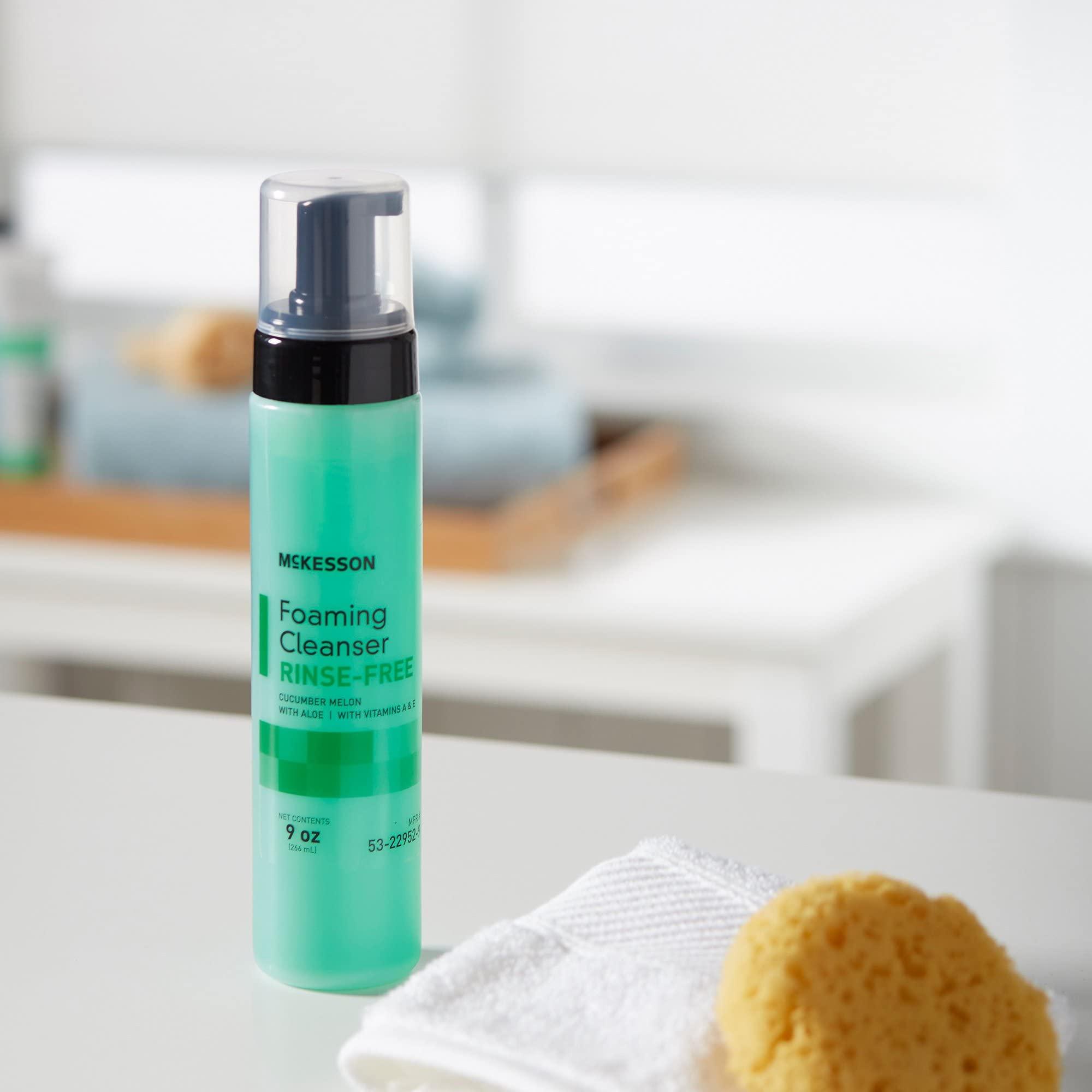 McKesson McKesson Rinse-Free Foam Cleanser with Aloe, 9 oz [2 Count] Vitamin A and E - Body Wash & Shampoo for Elderly, Hospital Grade, Cucumber Melon