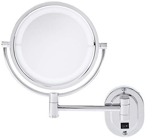 Jerdon Jerdon Two-Sided Lighted Wall-Mounted Makeup Mirror - Makeup Mirror with 5X Magnification & Wall-Mount Arm - 8-Inch Diameter Mirror with Chrome Finish Wall Mount - Model HL165CLD
