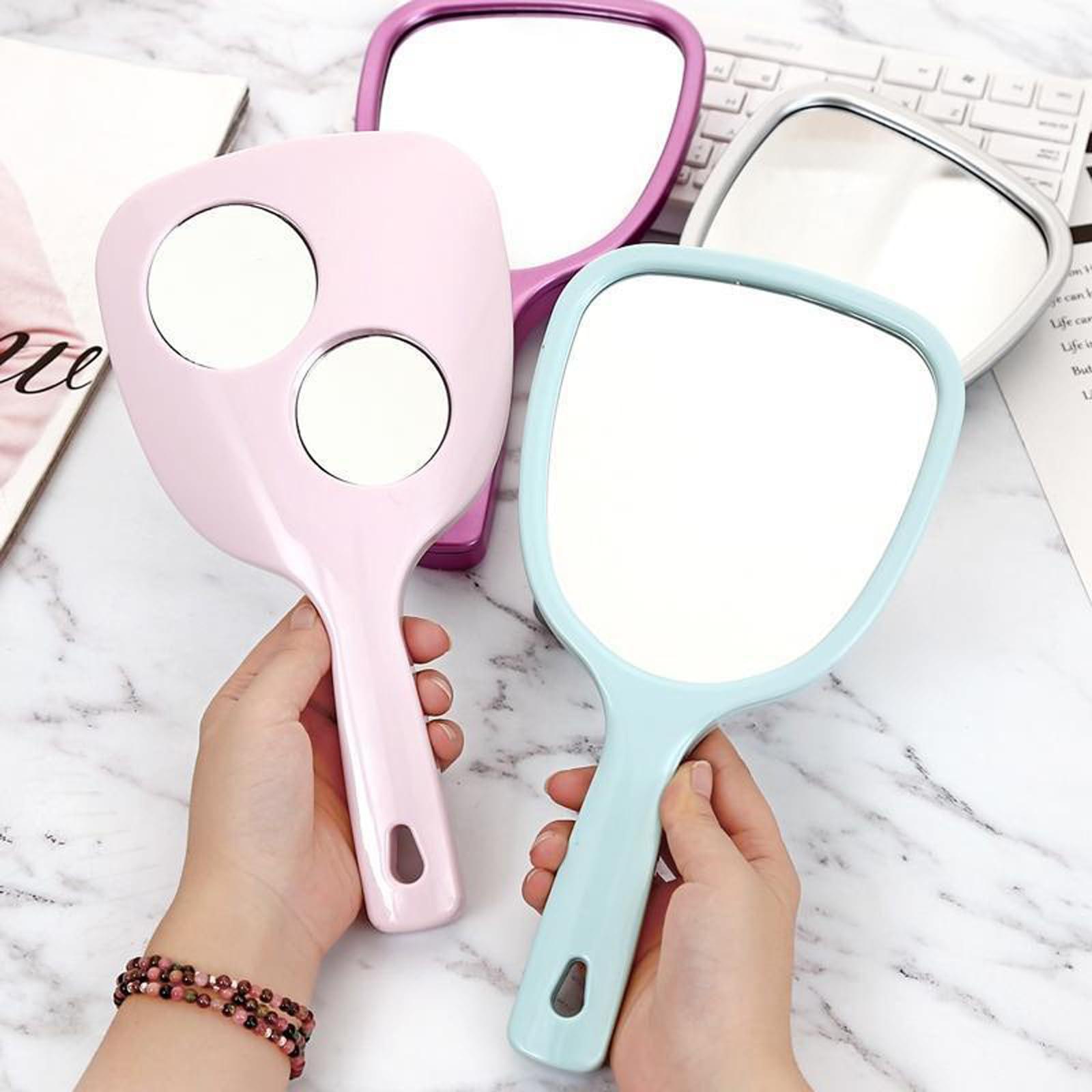 purzen purzen Handheld Makeup Mirror, Modern Simple Handle High-Definition Makeup Mirror, Portable Plastic Princess Mirror,Blue