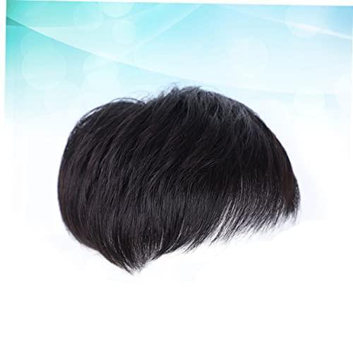 SOLUSTRE SOLUSTRE Mens Wig Short Hair Mens Hair Replacement Wigs Men Black Wig Male Bald Patch Overhead Replacement Wigs Black