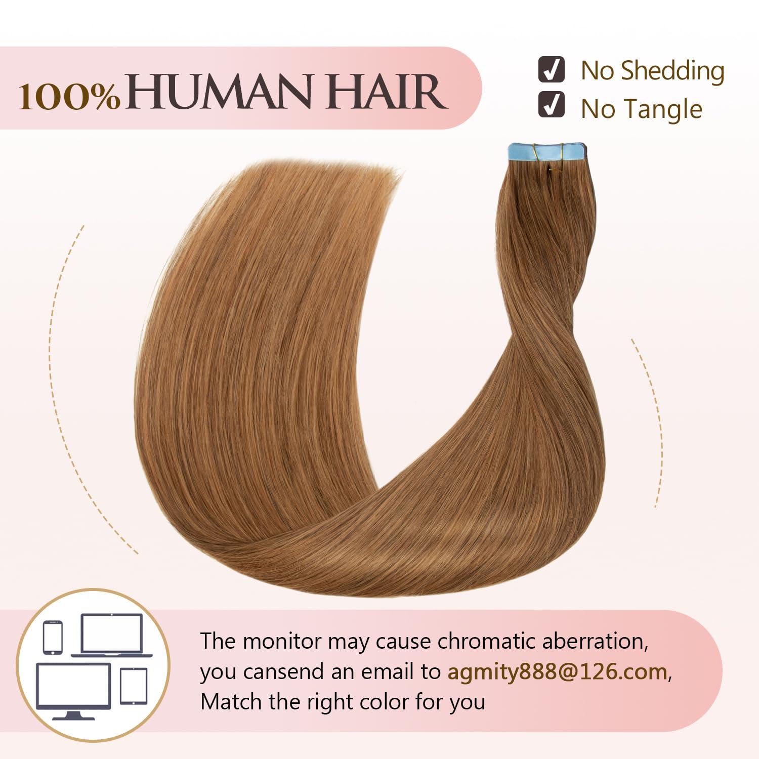 AGMITY AGMITY Hair Extensions Real Human Hair Tape in #30 Light Brown 18 inches 20pcs 50g/pack Straight Seamless Weft Skin Hair Extensions Tape in Human Hair(18 inches #30 Light Brown)