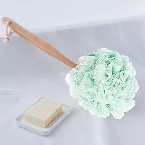 Arswin Arswin Loofah Sponge Back Scrubber, Wooden Long Handle Bath Sponge Lufa Shower Brush, Soft Nylon Mesh Back Cleaner Washer, Men & Women Exfoliating Luffa Pouf on a Stick for Body (Green)