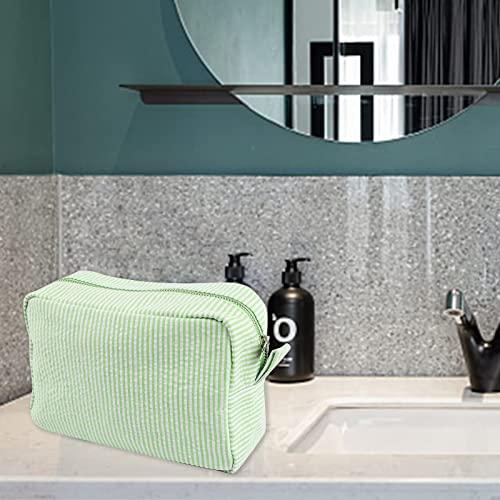 GFU Seersucker Cosmetic Bag, Large Makeup Pouch Travel Toiletry Case with Zipper Closure Seersucker Cosmetic Organizer for Women Girls, Baby Diaper Bag Organizer