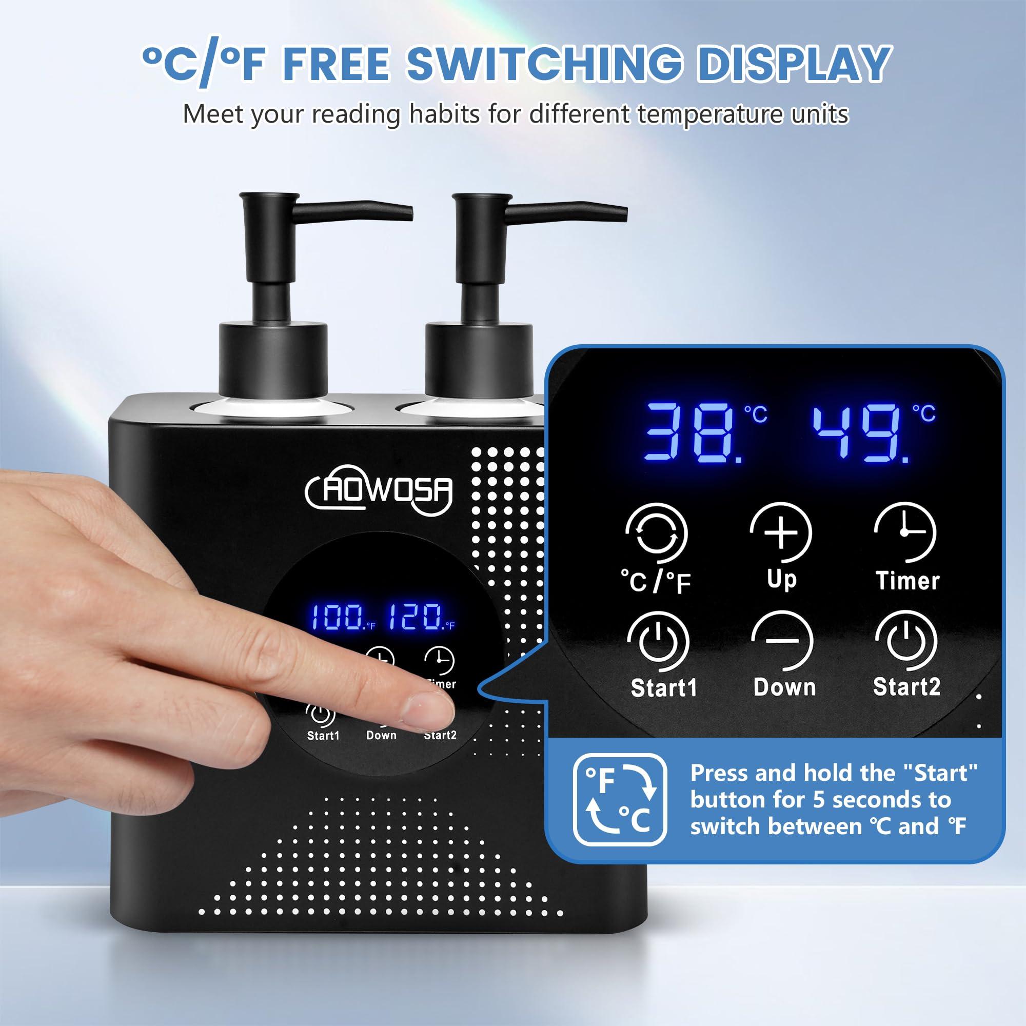 AOWOSA Massage Oil Warmer Double Bottle Professional Electric Lotion Digital Heater for SPA, Portable Oil Warmer Heated Cream for Beauty Salon Home, with / Switchable Display, Four Oil Dispenser Bottle