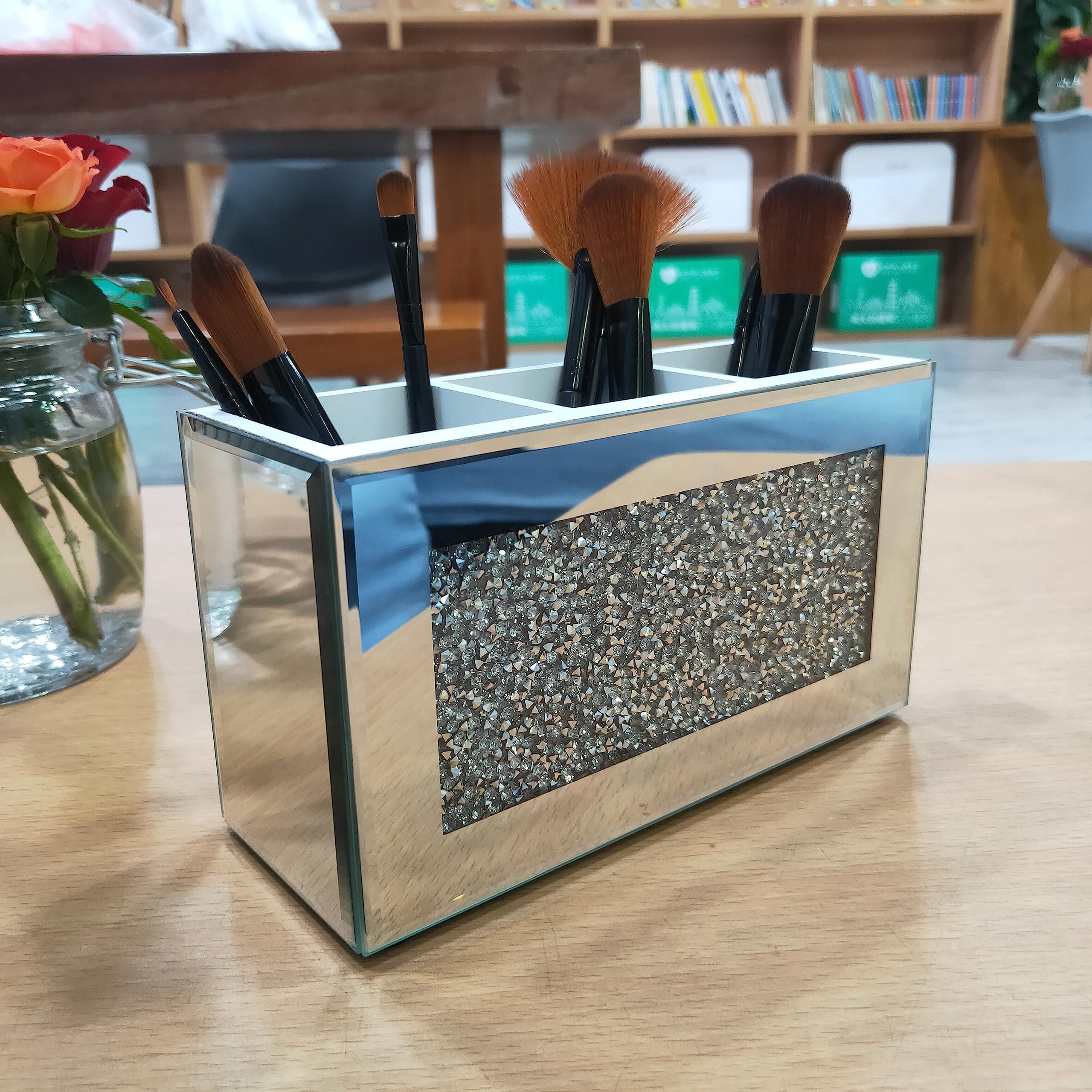 Vuidding Glitter Silver Mirror Diamond Filled Makeup Brush Holder