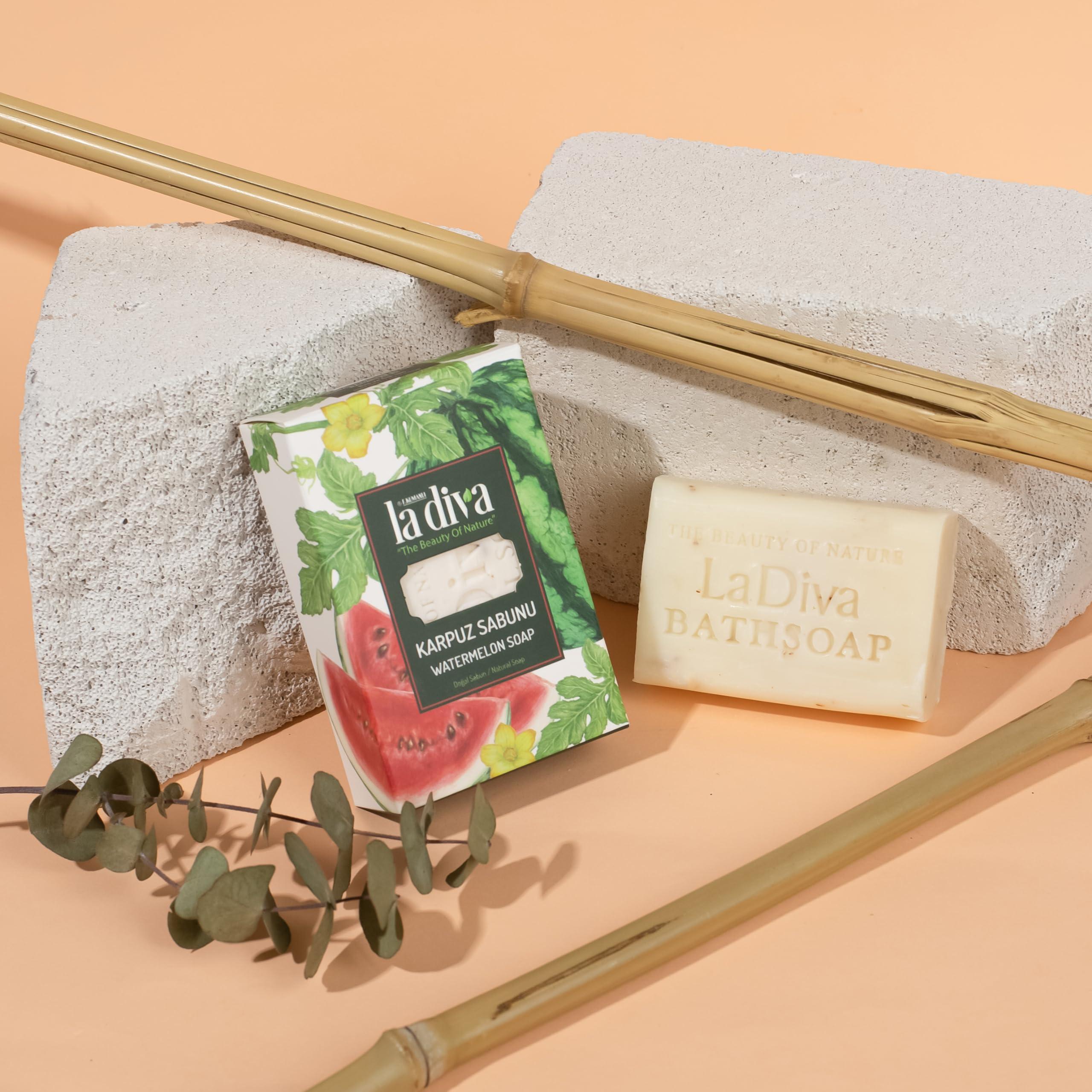 La Diva La Diva Organic Soap Collection - Hand Soap - Argan, Coconut Oil, Collagen, Donkey Milk, Lavender, and More - Premium Bar Soaps for Daily Hydration and Skin Nourishment (Watermelon)