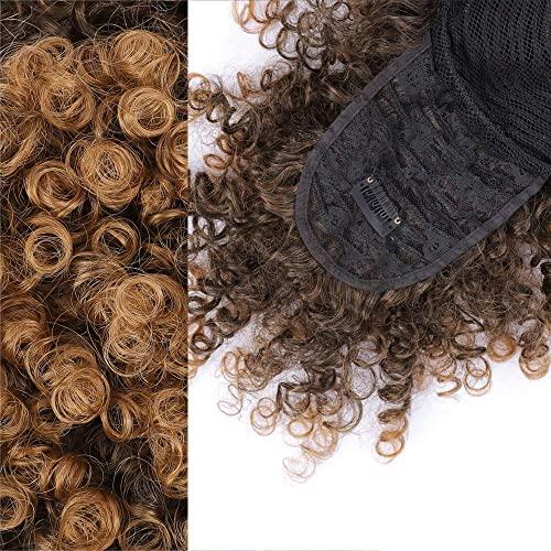 ENTRANCED STYLES ENTRANCED STYLES Drawstring Ponytail with Bangs Afro Puff Ponytail Extensions for Women Short Curly Puff Ponytail with Bangs Clip in Wrap Updo Hairpiece for Women(T30)