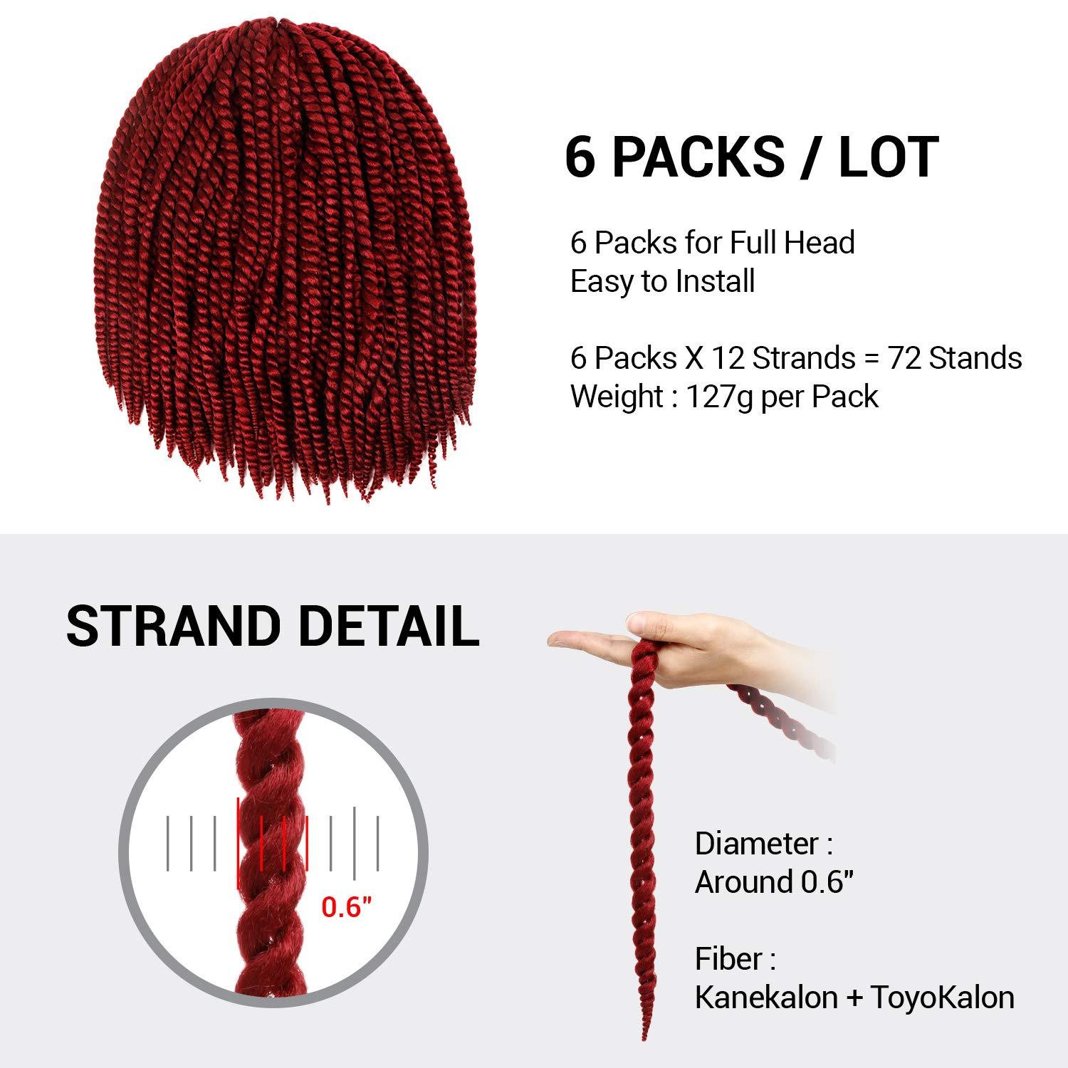 AU-THEN-TIC AU-THEN-TIC Jumbo Senegalese Twist Crochet Hair, 24 Inch, 6 Pack, Synthetic Extensions for Havana and Mambo Twist Styles, (BURG, Burgundy)