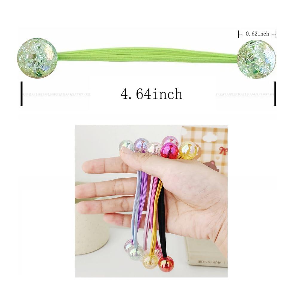 ALABAR Ball Bubble Elastic Hair Ties Funky Neon Ponytail Holder 10PCS Pear Head, BOBO Head, Meatballs For kids Girls Thick Hair