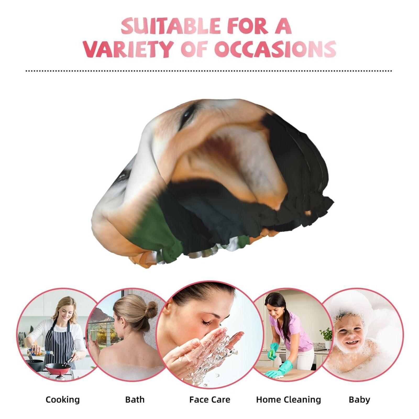 GFLFMXZW Shiba Inu Smile Tongue Out Shower Cap Reusable Double Layered Bath Cap Waterproof Hair Cap with Elastic Band Bathing Hat Spa Salon Shower Hat for Women Men