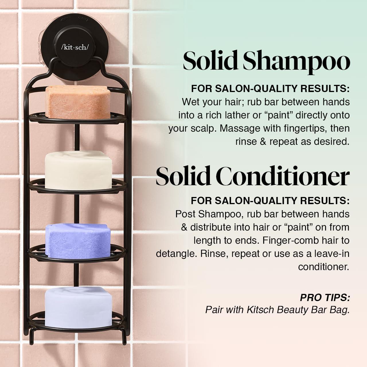 Kitsch Kitsch 4pc Sampler Solid Shampoo and Conditioner Set - Rice Bar & Castor Oil Shampoo and Rice Bar & Coconut Oil Deep-Moisturizing Hair Conditioner, Zero Waste - Valentines Gift