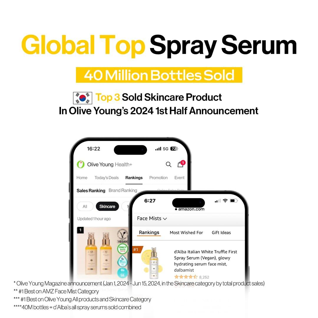 d'alba Piedmont d\'alba Piedmont Italian White Truffle First Spray Serum, Vegan Skin Care, Light-weight Face Moisturizer, Glow Serum for Radiant Skin, Non Comedogenic, All In One Mist, Korean Skin Care (3.38 fl oz.)