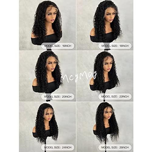 McyMoy McyMoy Deep Wave Lace Front Wigs Human Hair 16 Inch 13X4 HD Curly Wigs for Black Women Human Hair Glueless Lace Frontal Wig Pre Plucked 180% Density Natural Black