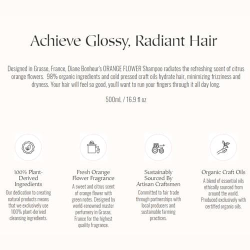 Moist Diane Diane Bonheur Natural Orange Flower Hydrating Hair Shampoo, Gentle Cleansing Hair & Scalp for Men & Women Soft Haircare, Japanese Clarifying Moisture Frizz & Dry Hair Control, 16.9 Fl Oz/500 mL